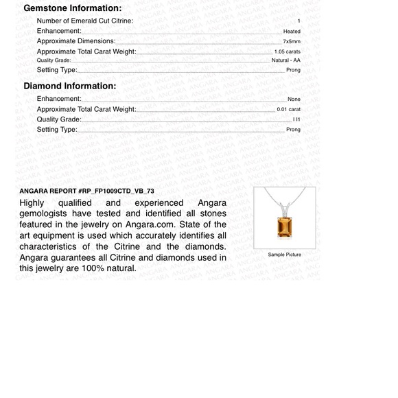 ANGARA Emerald cut citrine pedant - Picture 4 of 5